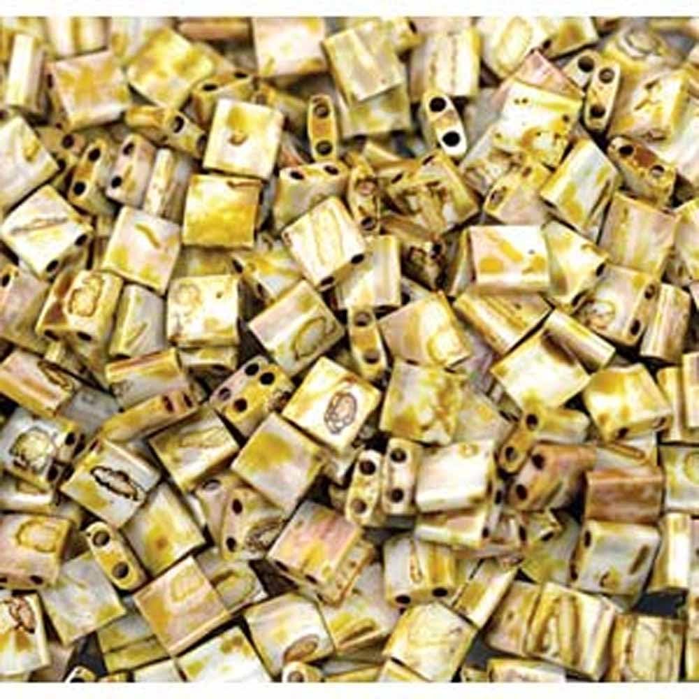 Picasso Canary Yellow Matte Tila Beads 7.2 Gram Tube By Miyuki Are a 2 Hole Flat Square Seed Bead 5x5mm 1.9mm Thick with .8mm Holes