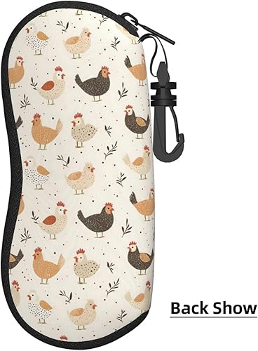 Vista 7 de Sun Glasses Case Soft - Cute Countryside Chicken Print Travel Slim Eyeglass Case with Clip, Neoprene Glasses Pouch Sunglass Organizer for Women Men