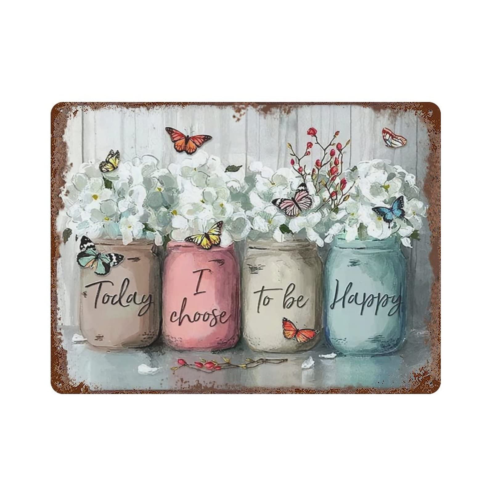 AOOEDM Today I Choose To Be Happy Metal Tin Signs for Man Cave Funny Art Wall Plaque Kitchen Bar Sign Coffee Shop Garage Wall Decor Hanging Decor