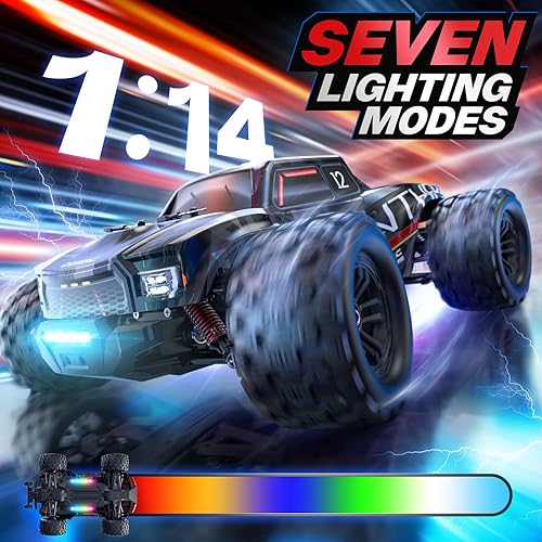 Miniatura 6 de DEERC Camión todoterreno 114 Fast Extreme de 70 kph 4 x 4, 7 modos de iluminación, control remoto con 2 baterías de iones de litio, camión eléctrico