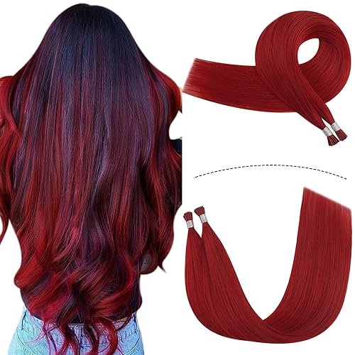 YoungSee Extensiones de cabello humano real rojo con punta Itip Itip, extensiones de cabello humano real, extensiones de cabello humano real,