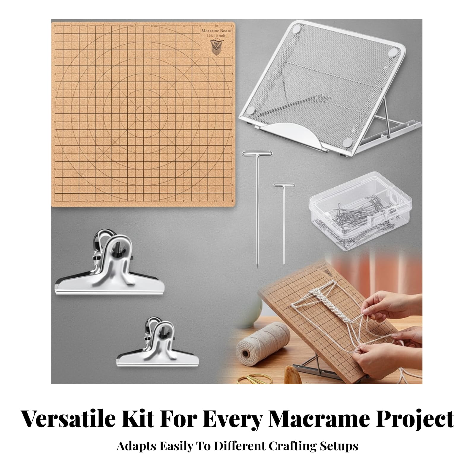 HHRJNUST Tablero Macrame con Base Metálica Regulable y Corcho Doble con Marcas Cuadrícula para Crear Nudos Pulseras y Cuerdas Tejidas Acuado para Principiantes y Expertos Manualidas , Estilo B