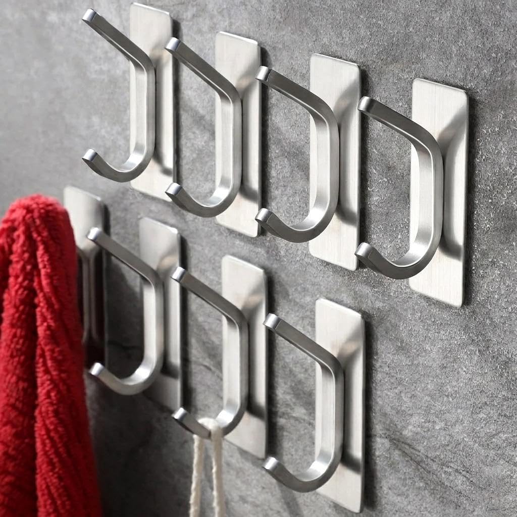 Stainless Steel Wall Hooks - No Drill, Heavy Duty -9 Stainless Steel Wall Hooks - No Drill, Heavy Duty -9