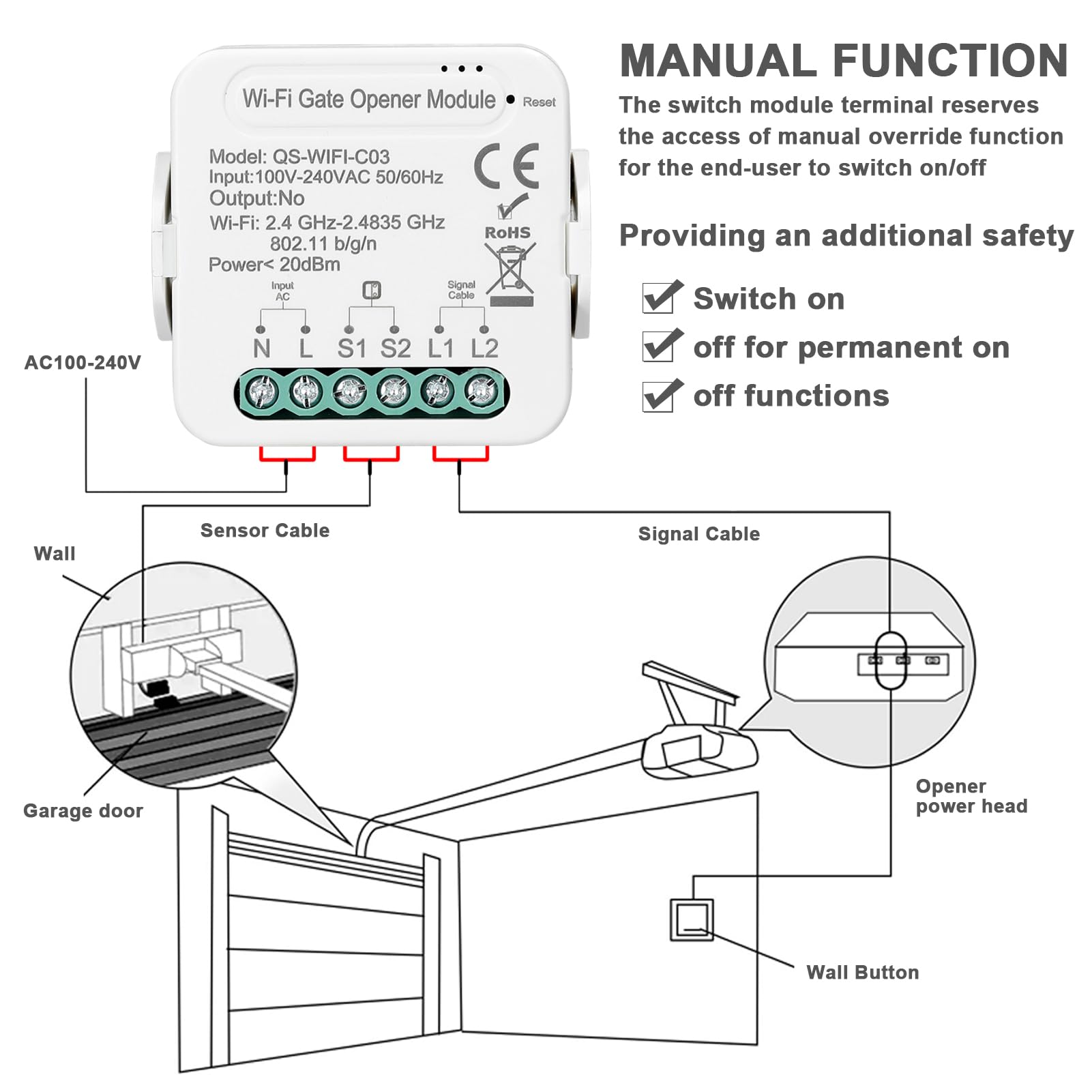 WiFi ouvre-porte Intelligent ouvre-porte de garage contrôleur téléphone portable à distance APP contrôle Compatible avec Alexa Google Home pour la commande vocale