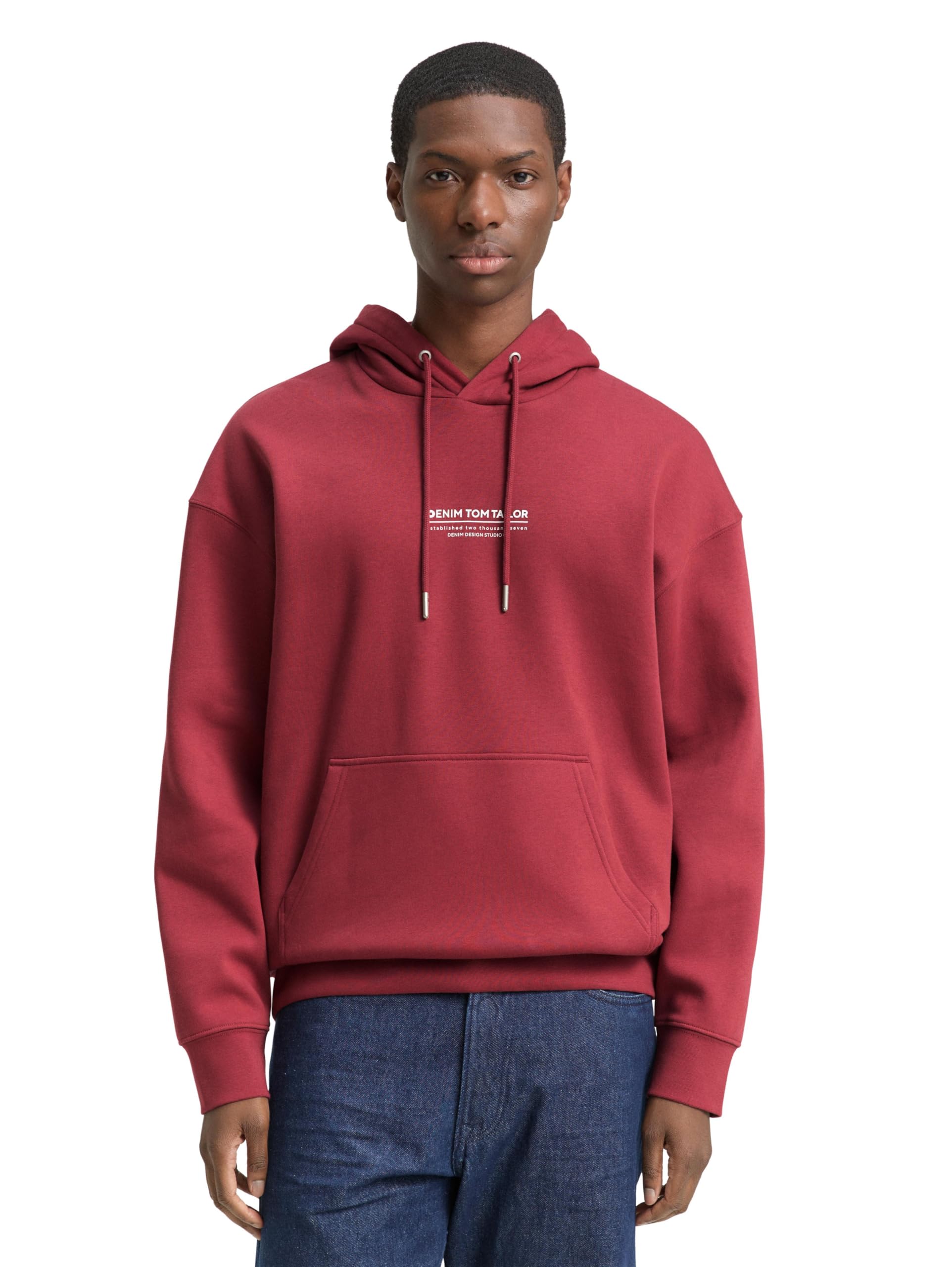 Tom Tailor Denim Herren Relaxed Hoodie Sweatshirt mit Logo-Print