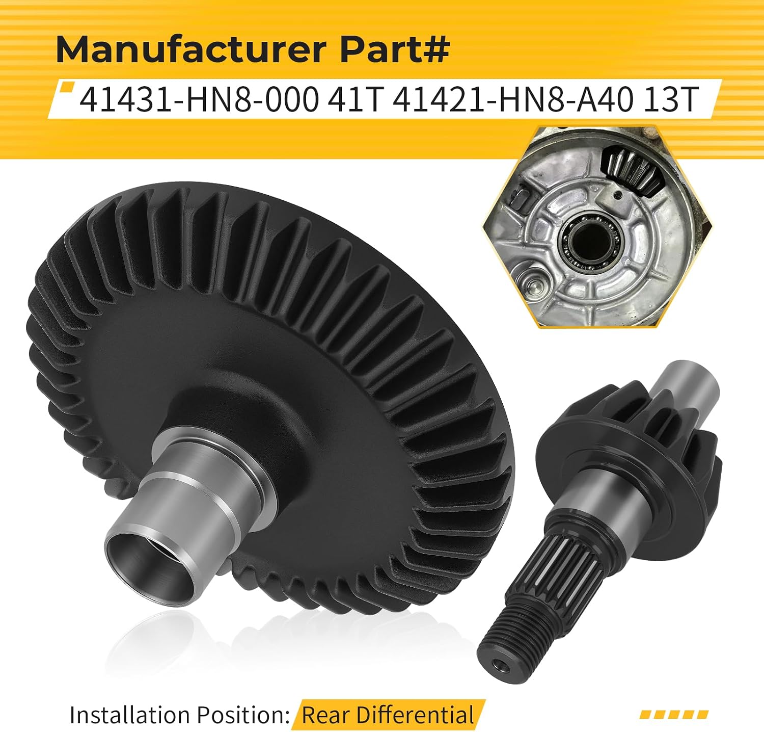 M MATI Rear Differential Gear Ring & Pinion for Honda Rincon 650 TRX650FA/FGA Rincon 680 TRX680FA/FGA Rancher 420 TRX420FA/FPA 2003-2023 41431-HN8-000 41421-HN8-A40