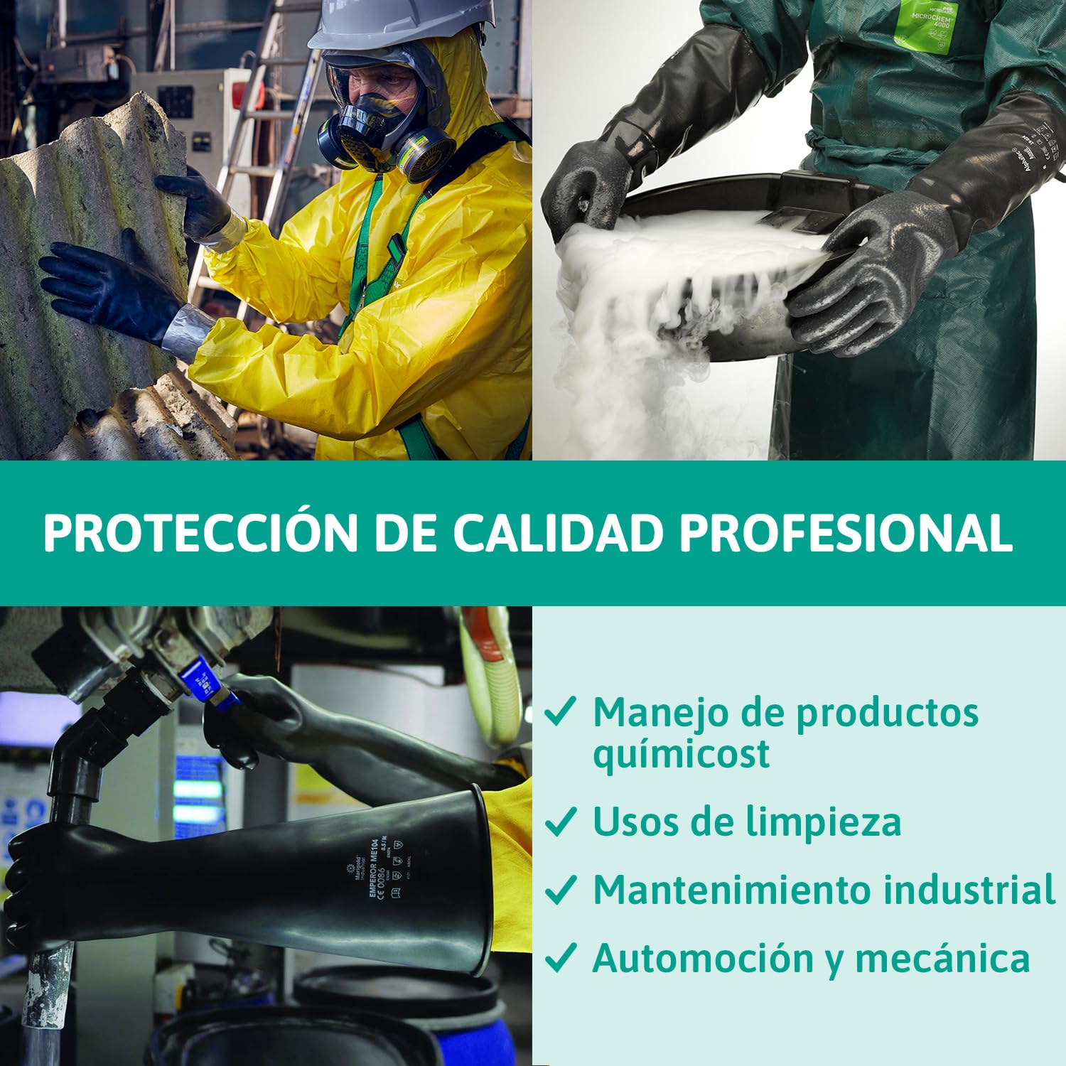Ansell Guantes de látex de protección química AlphaTec 87-104, guantes de protección para las industrias mecánica y química, buena flexibilidad y elasticidad, 1 par, talla 8.5 (M)