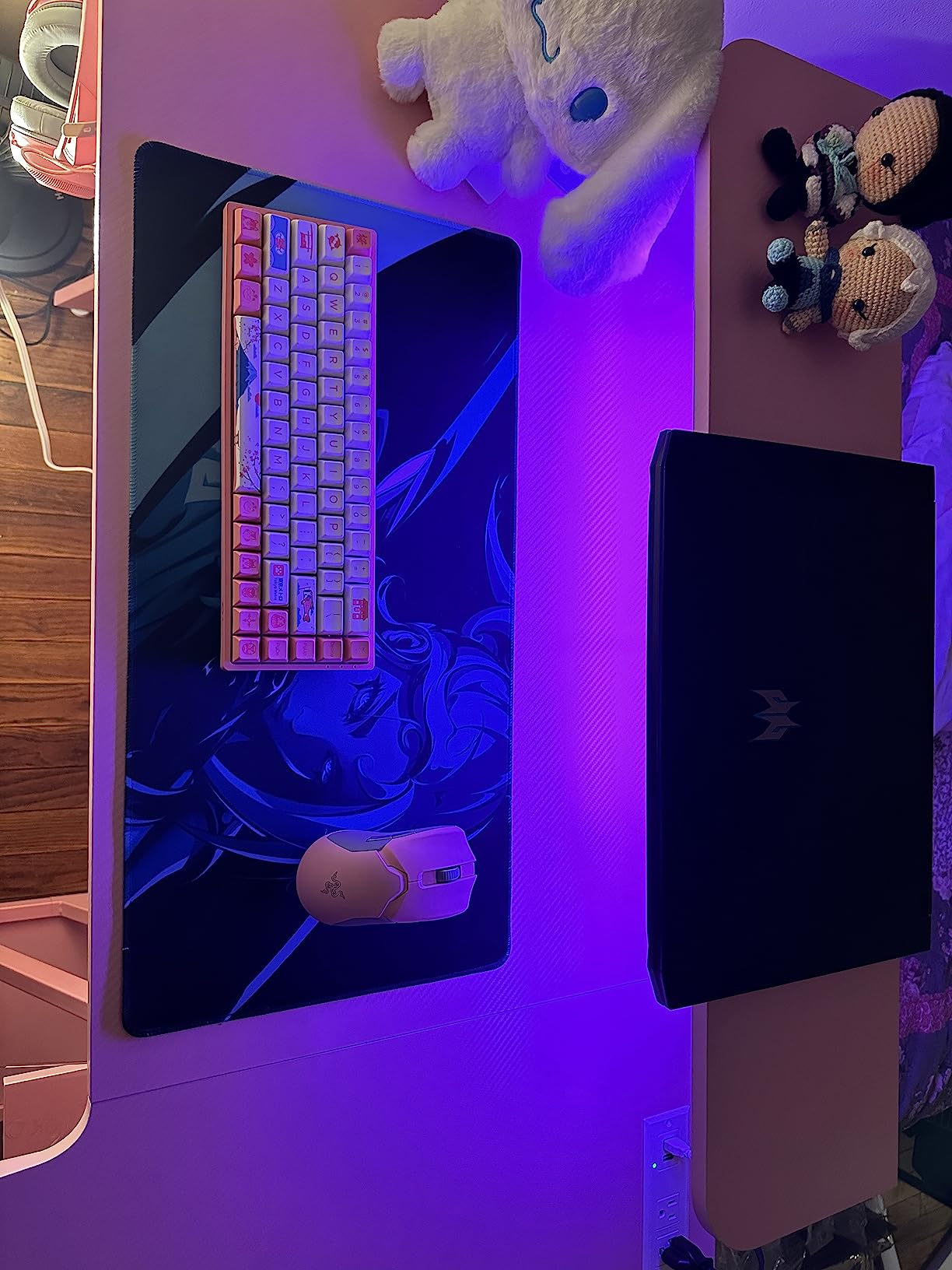 23/mo Finance MOTPK Pink Gaming Desk L Shaped with LED Lights