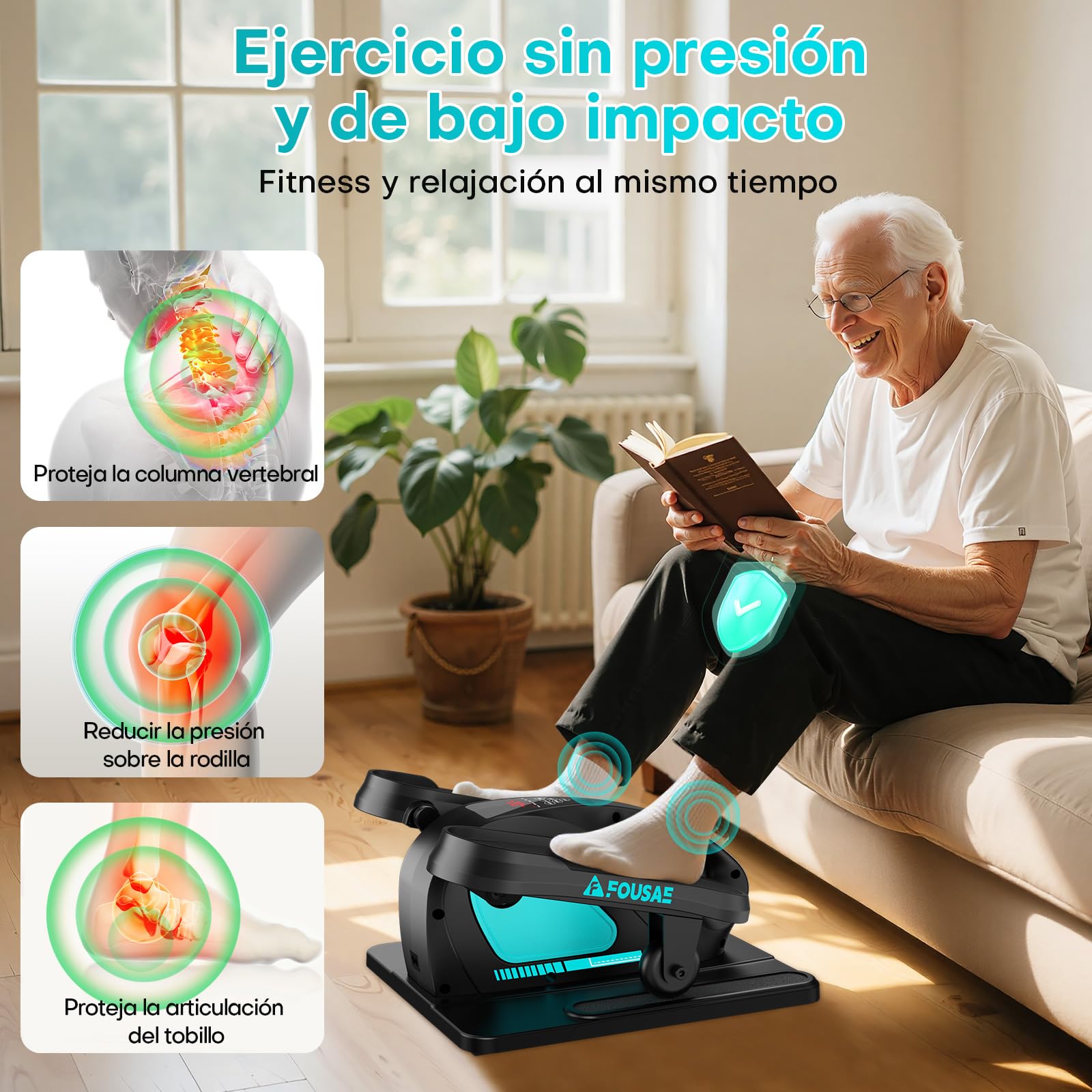 Mini Elíptica Eléctrica de Escritorio, Pedales Estaticos 2 en 1 con 15 Velocidades Ajustables y 3 Modos Automáticos, Pedaleador Eléctrico Compacto y Silencioso, para Mayores y Adultos