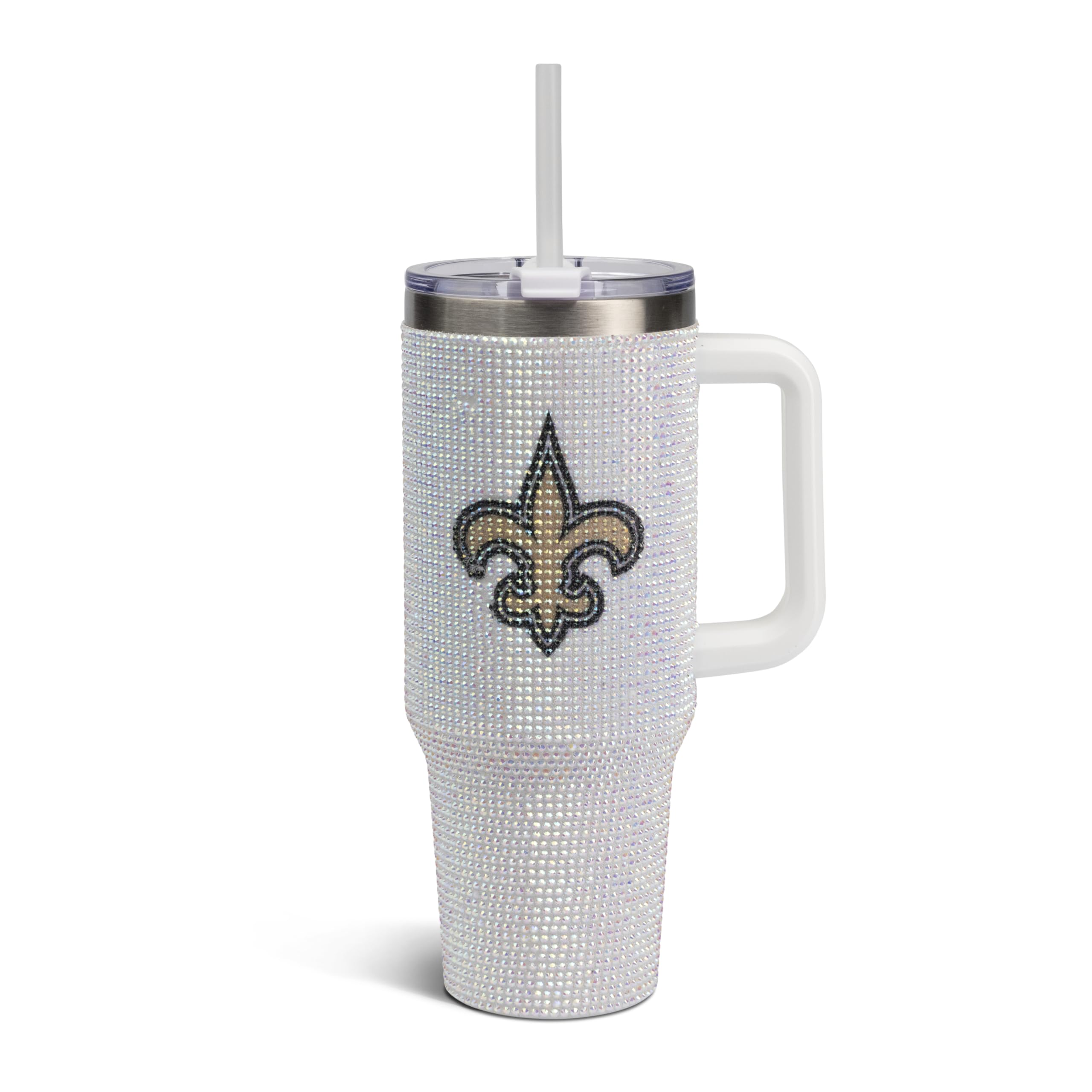 The Memory Company Officially Licensed 40oz White Bling Game Day Tumbler, New Orleans Saints