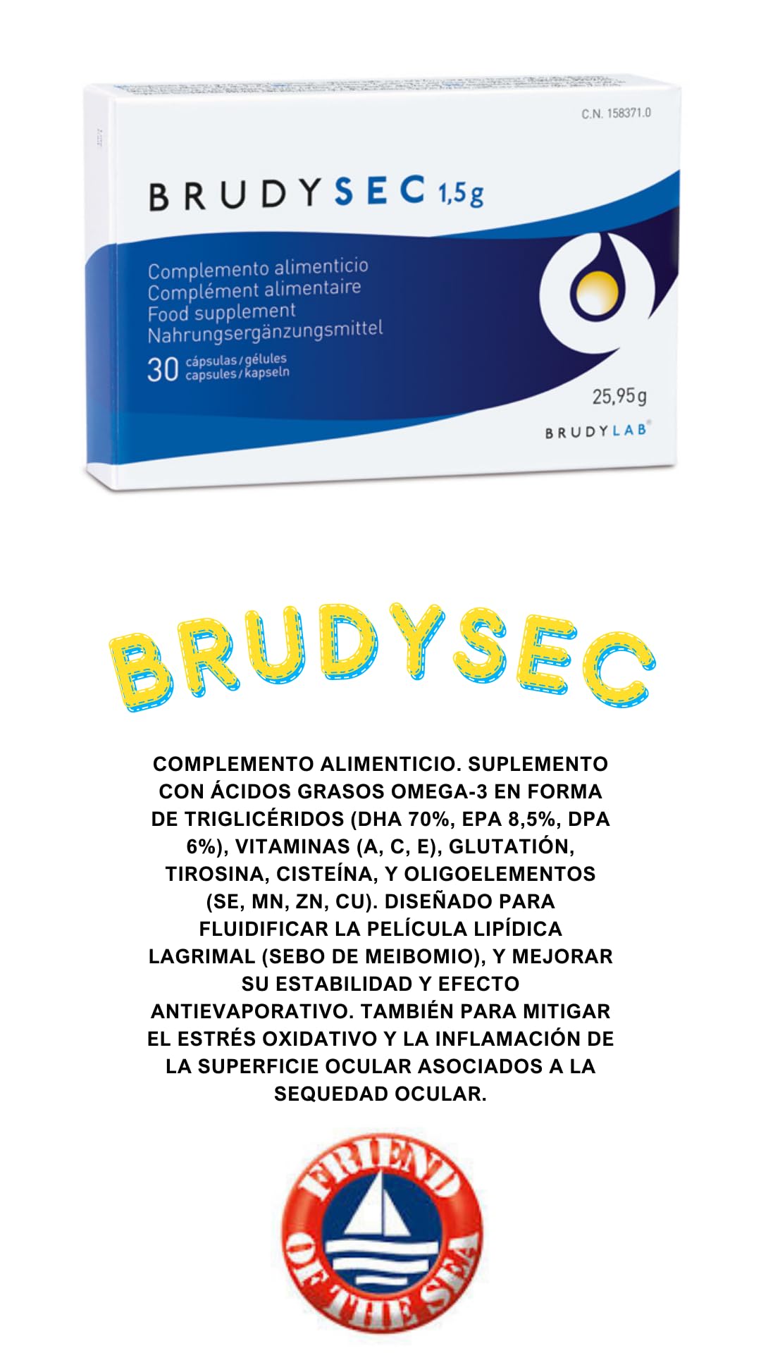 BRUDYLAB - Brudy Sec 1,5G - Complemento Alimenticio para la Salud Ocular con Omega 3, DHA y EPA - Vitaminas y Minerales para la Vista - Contribuye al Mantenimiento de la Visión Normal - 90 Cápsulas