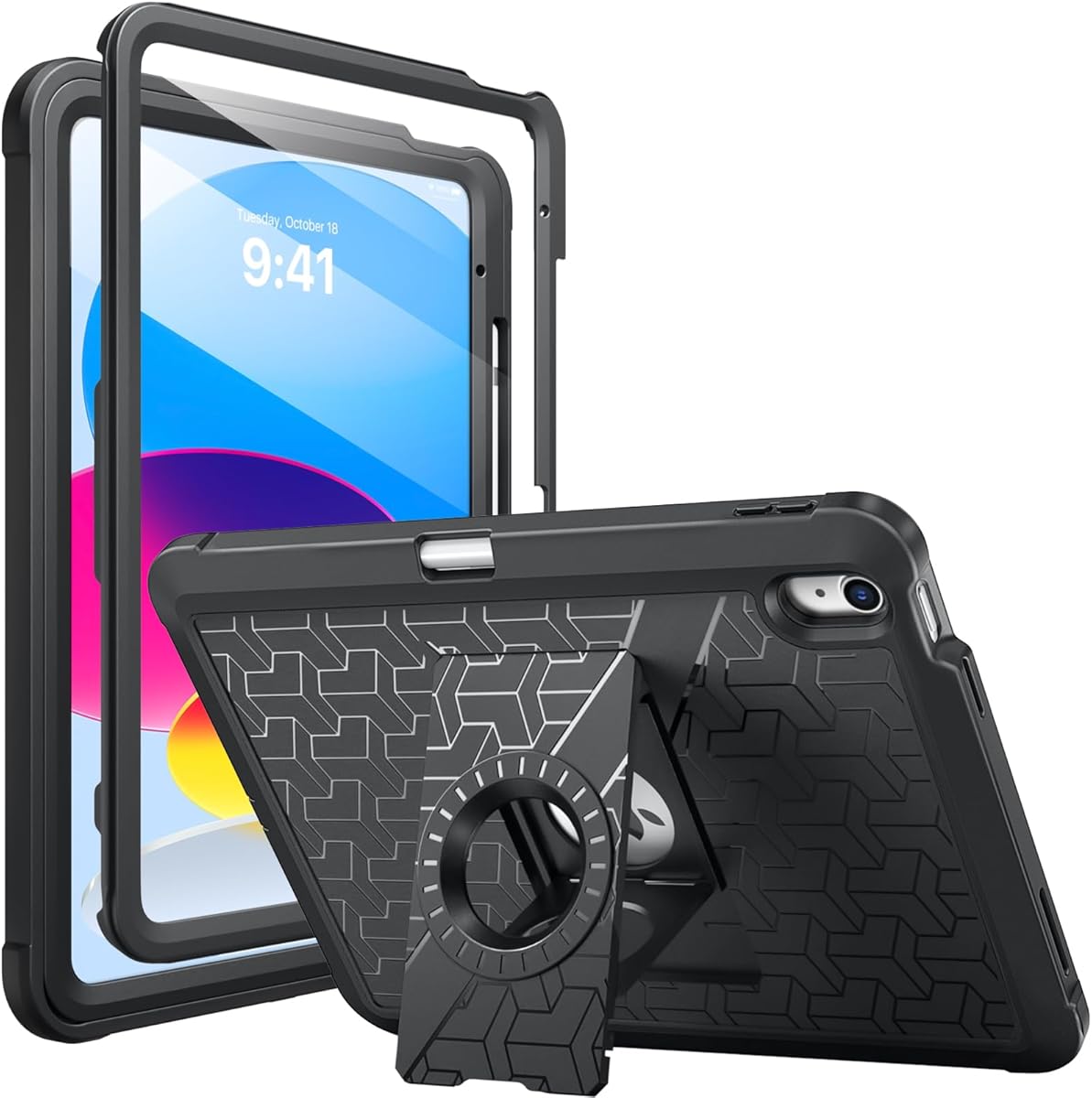 MoKo for iPad (A16) 11th/10th Generation Case 2025/2022, Heavy Duty Shockproof Dual Layer Full Body Protective Cover, Built-in Screen Protector and Kickstand for iPad 11/10.9 Inch,Black