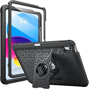 MoKo for iPad (A16) 11th/10th Generation Case 2025/2022, Heavy Duty Shockproof Dual Layer Full Body Protective Cover, Built-in Screen Protector and Kickstand for iPad 11/10.9 Inch,Black