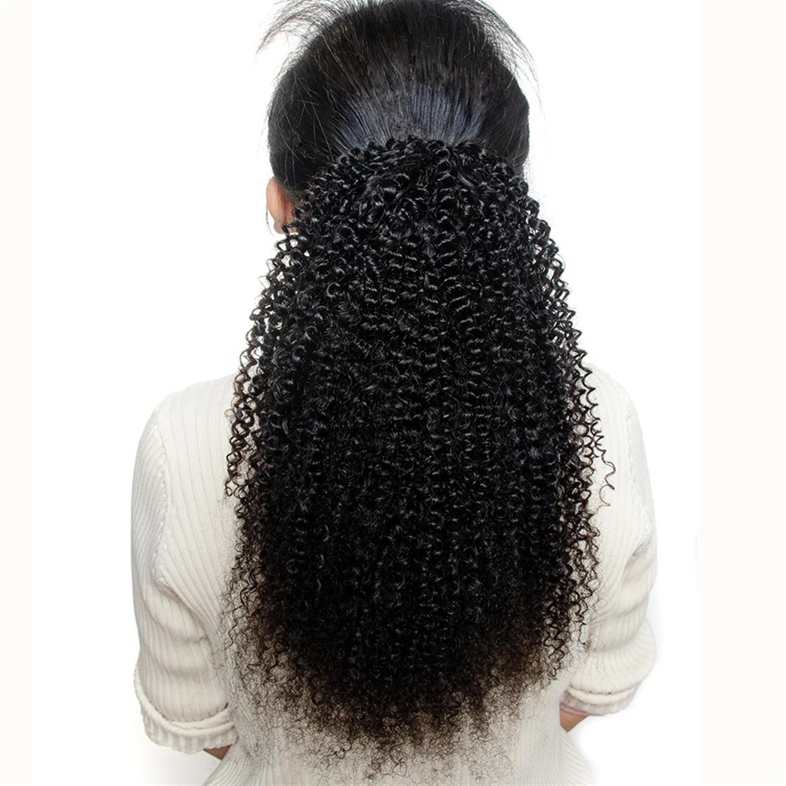 Przedłużenie kucyka Kucyk ze sznurkiem Afro Perwersyjne kręcone kucyki doczepiane dla czarnych kobiet, 12-26 "ludzkich włosów kucyk Treska klip w doczepach Afro Remy Ozdoba do włosów dla kobiet (Colo