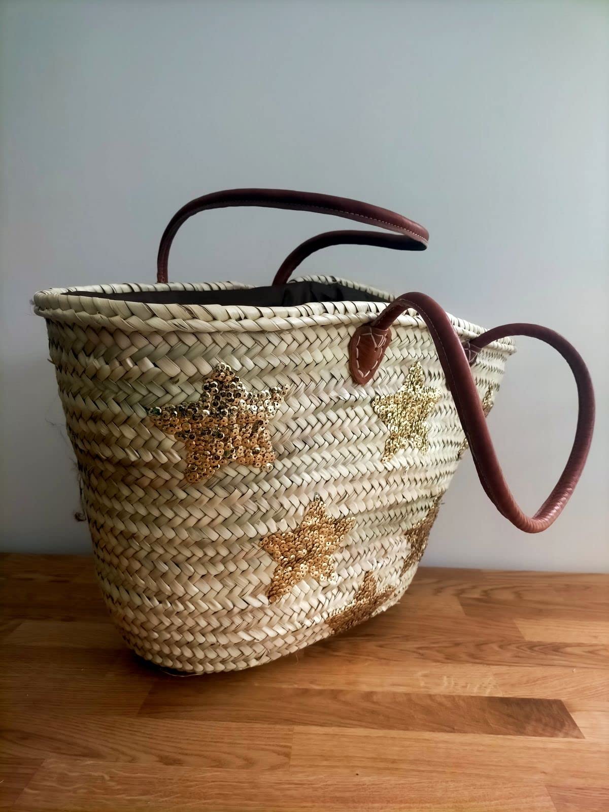 Generic Panier De Plage Paille Osier Sac Cabas Porté Épaule Bohème Or 55 X 35 X 25 Cm Femme