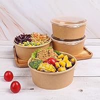 Vista 3 de Cuencos desechables de papel kraft de 25 onzas con tapas, recipientes de alimentos, cuencos de sopa, suministros de fiesta, cuencos de golosinas