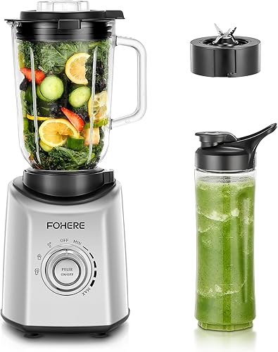 FOHERE Licuadora profesional Peak de 1200 W, licuadora de encimera con 3 ajustes preestablecidos y 5 velocidades para batidos, batidos y bebidas