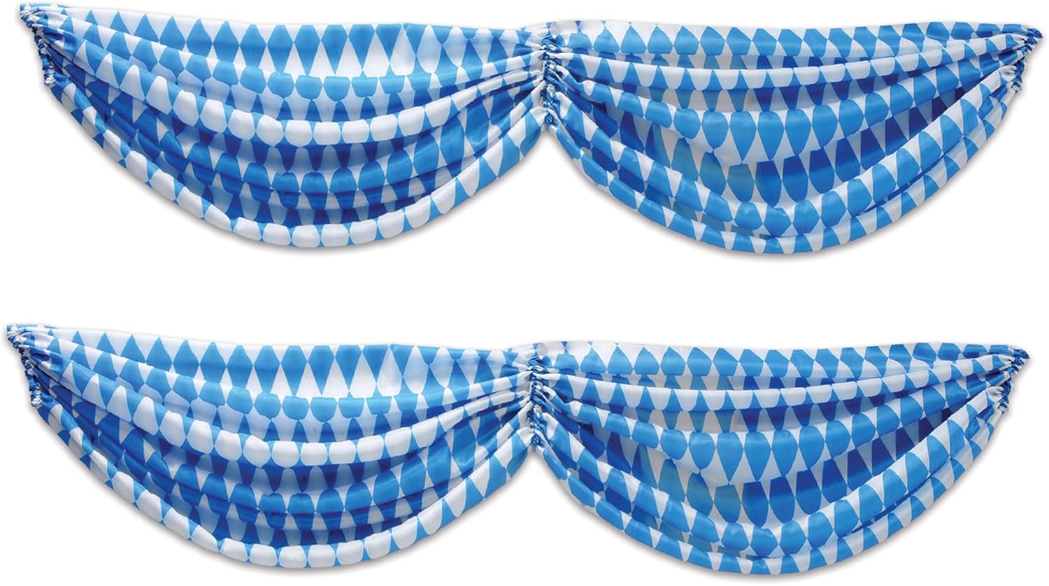 Beistle Oktoberfest Fabric Buntings – 2-Count Blue and White Harlequin Diamond Swags, German Bavarian Beer Festival Party Décor, Indoor/Outdoor Use for Porches, Fences, Tents, and Backdrops, 5' 10"