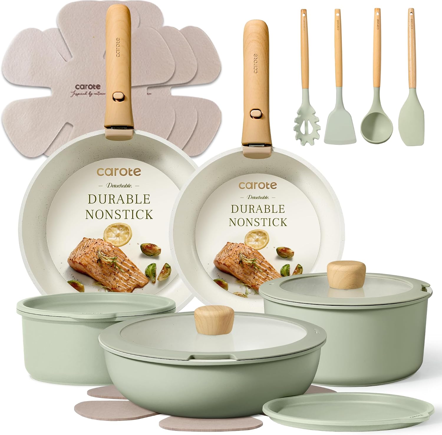 CAROTE Sage Green Non Stick Cookware Set