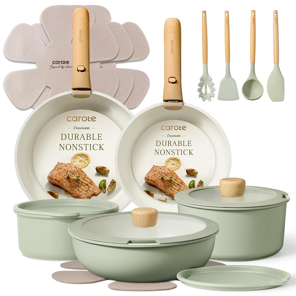 CAROTE 19pcs Pots and Pans Set Non Stick, Detachable Handle Cookware