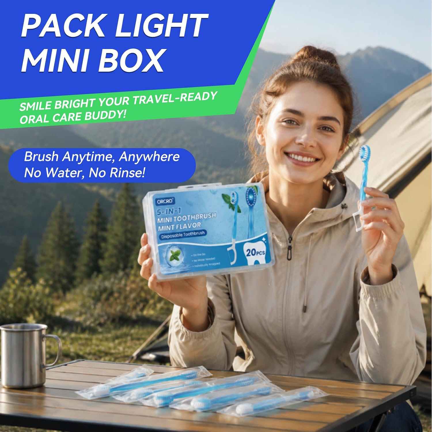 70Ct Mini Disposable Toothbrushes with Toothpaste Floss Pick & Tongue Scraper 5-in-1 Prepasted Travel Toothbrush Set for Hotel Camping Flight Car Use - Portable Case Essentials