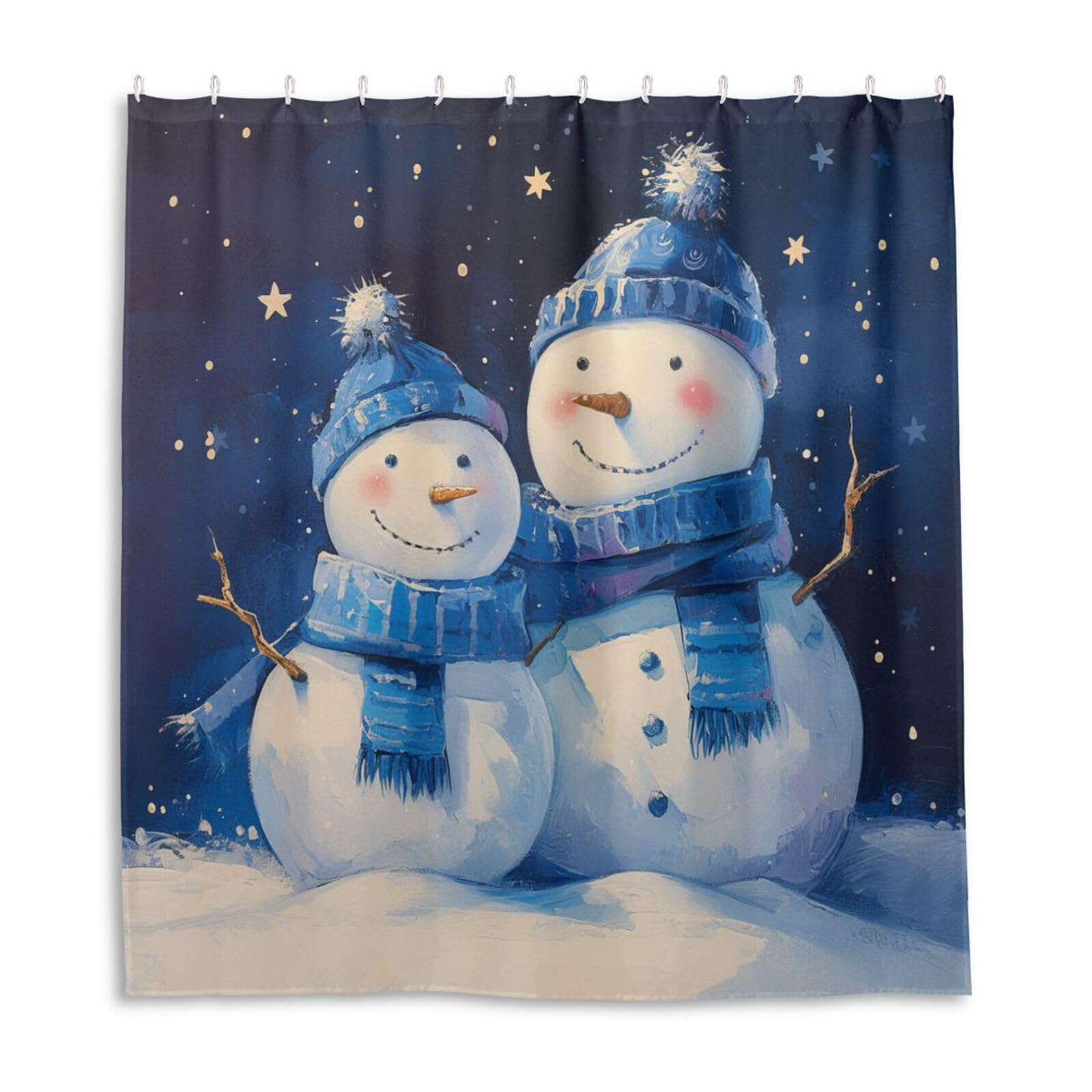 Rideau de douche bleu bonhomme de neige pour salle de bain