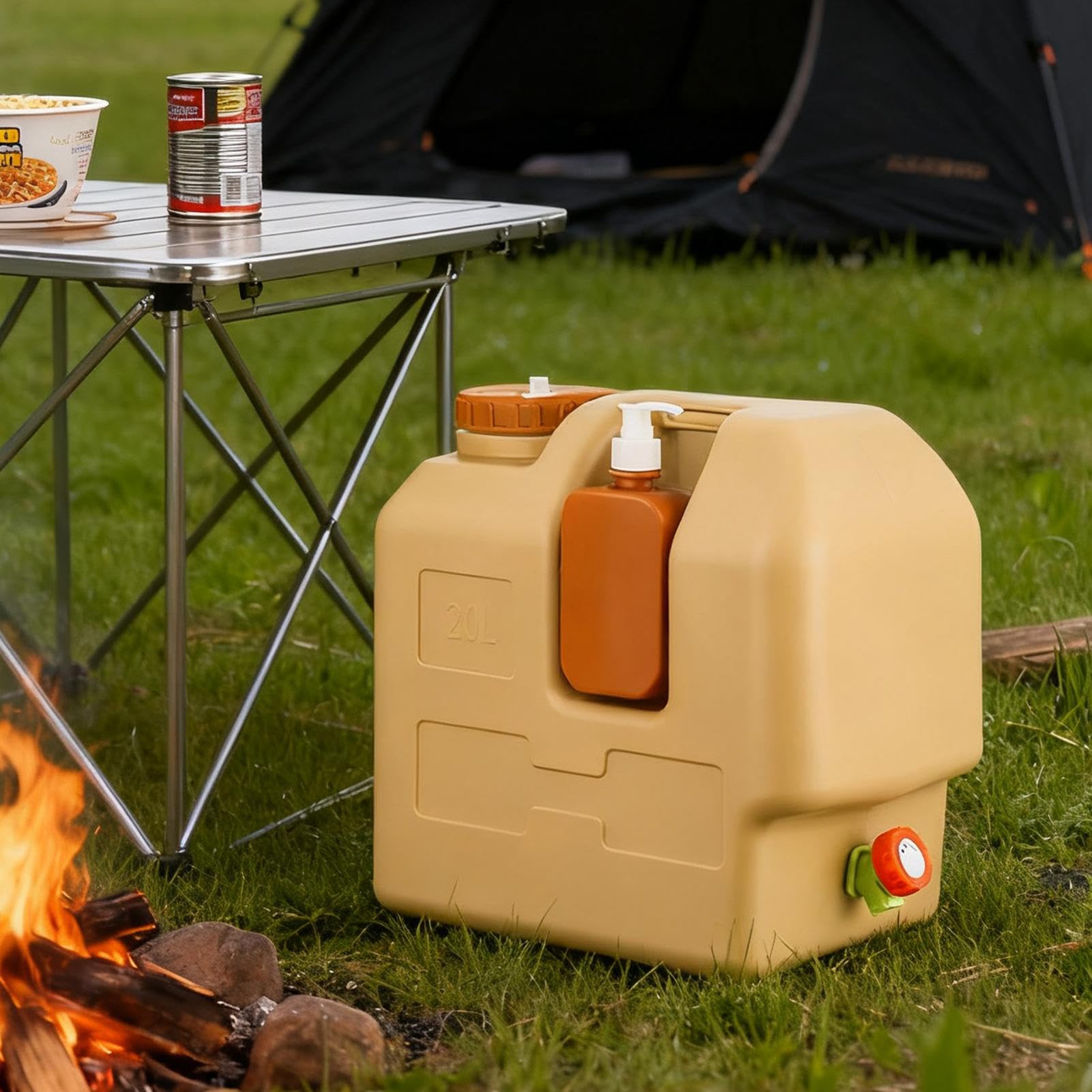 Depósito de agua con grifo a prueba de fugas con cepillo de limpieza | Depósito de agua para camping, con grifo para senderismo, pesca, picnic, viajes, mochilero, caza, bebida
