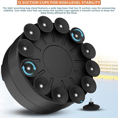 Miniatura 6 de RDX Saco de boxeo independiente para niños con guantes y cubierta, juego de bolsas de pedestal RONIN de alta resistencia de 4 pies con ventosa base