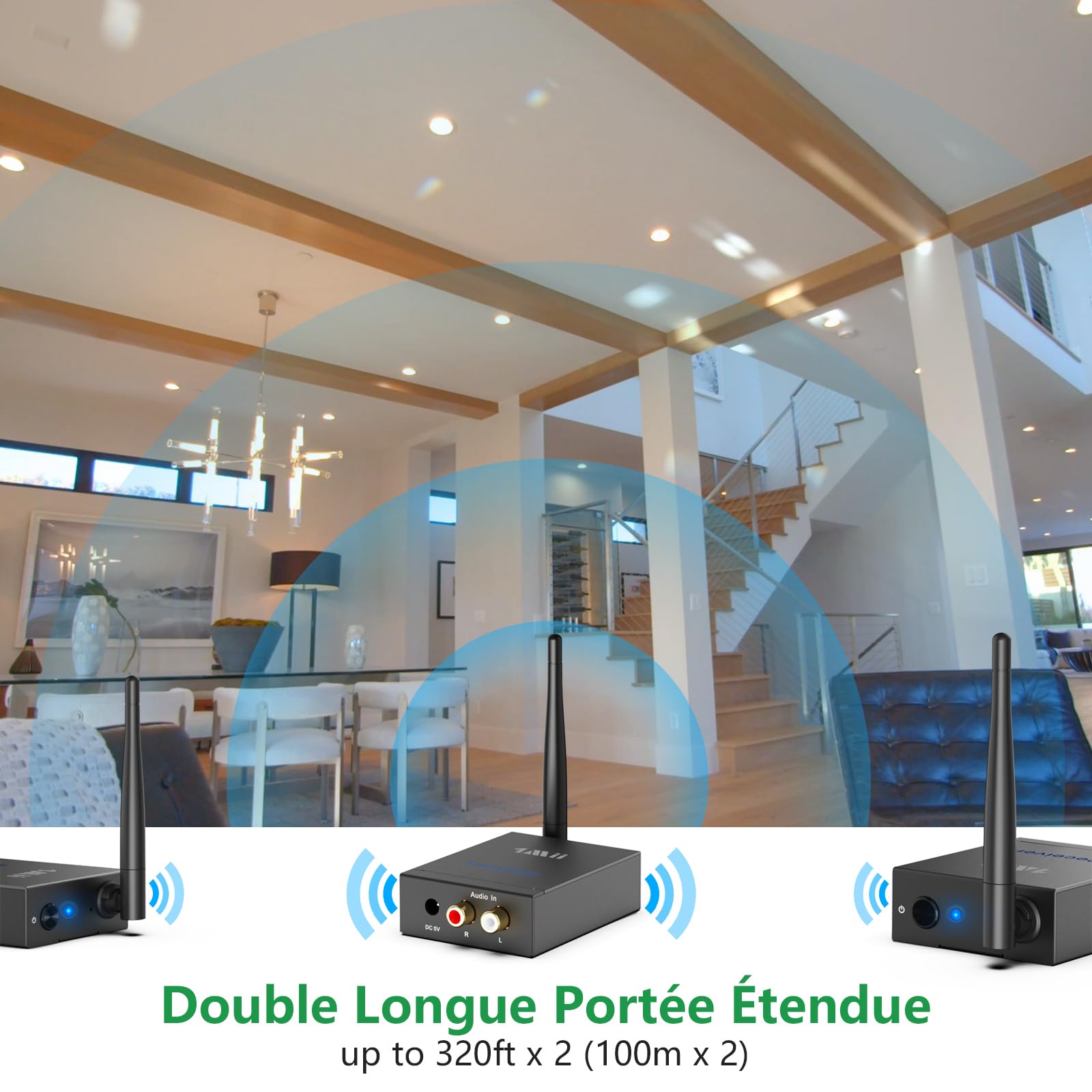 1Mii Émetteur Récepteur Audio sans Fil (1 TX+2 RX), Longue Portée 2,4GHz