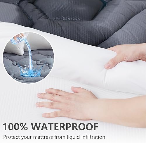 Miniatura 2 de Protector de colchón de tamaño King impermeable, refrescante, sin ruido, protector de colchón a prueba de fugas con bolsillo profundo, lavable,