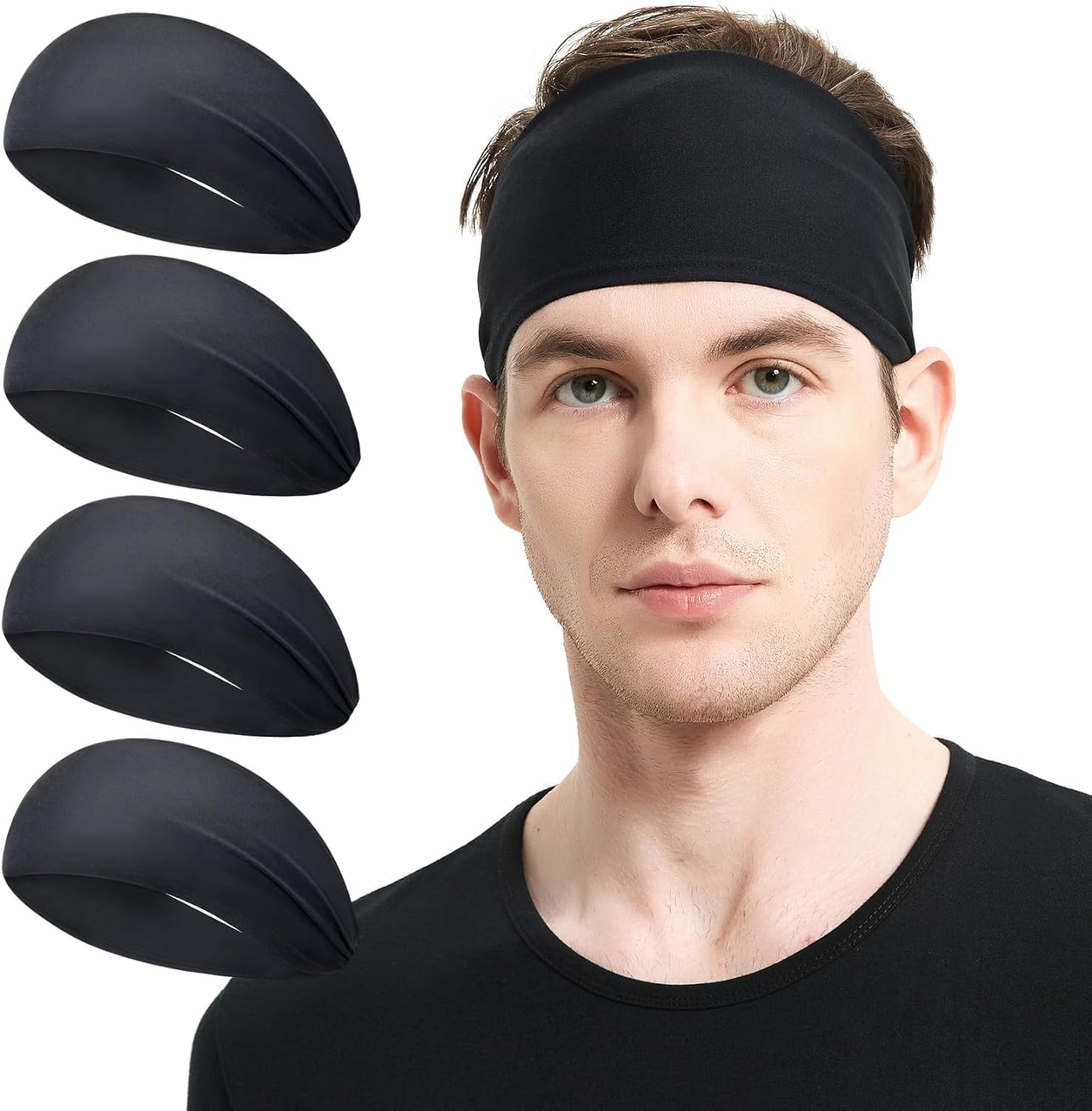 Run India Sports Headbands for Men and Women, Workout Accessories, Sweat Band, Sweat Wicking Head Band Sweatbands for Running Gym Training Tennis Basketball Football, Unisex Hairband (Black)