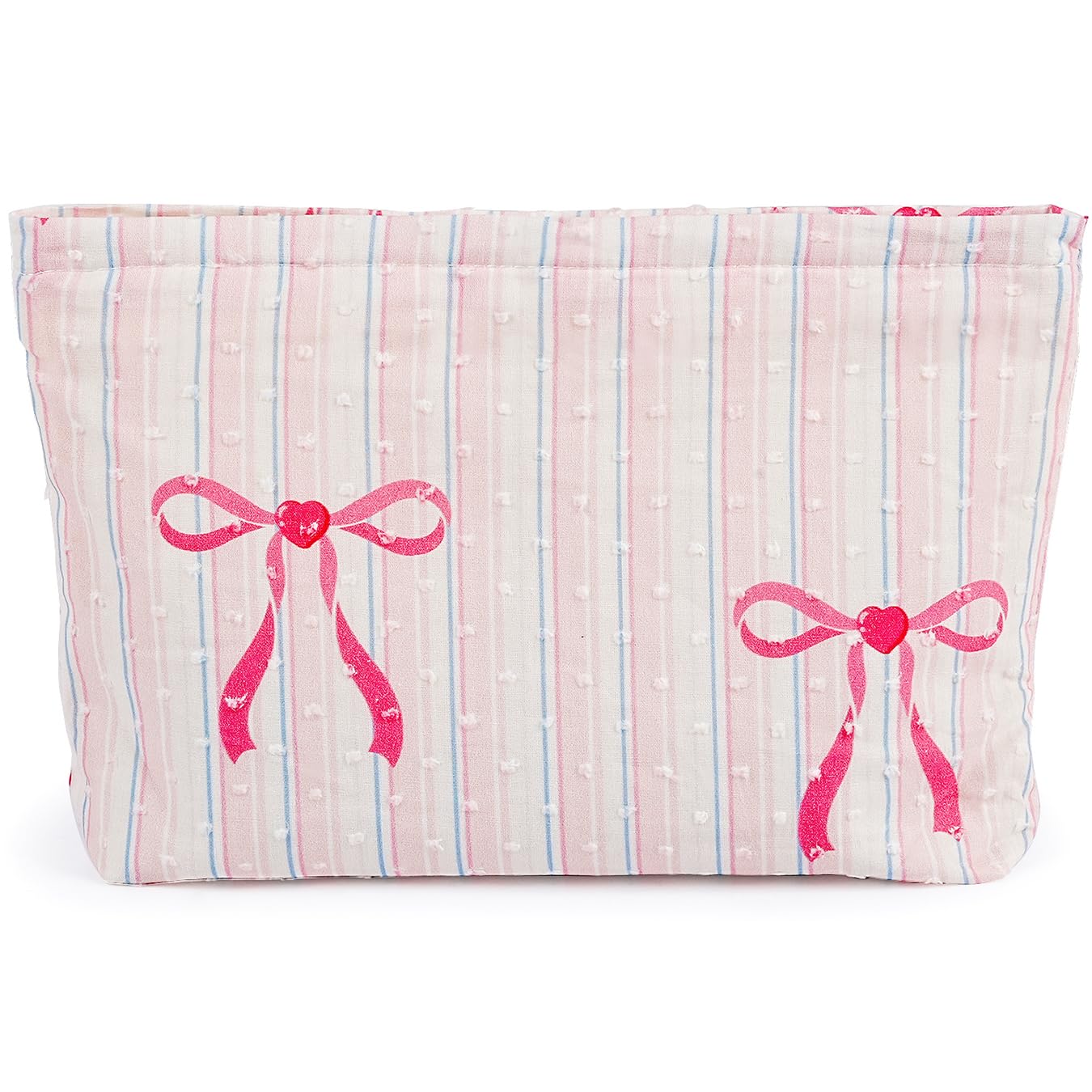 Large Makeup Bag for Purse Pink Stripe Bow Cosmetic Bag for Women Girls Cute Pink Bowknot Canvas Travel Toiletry Bag Organizer