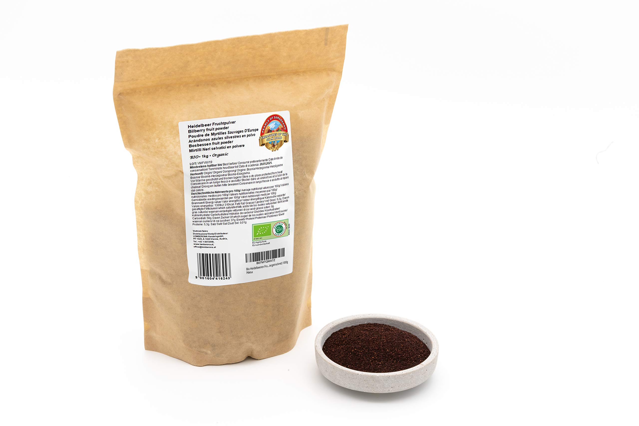 Pearls BIO Heidelbeeren Pulver 1kg – Vollfruchtpulver ohne Zusätze – Aus wildgesammelten luftgetrockneten Blaubeeren – Rohkost – Vegan