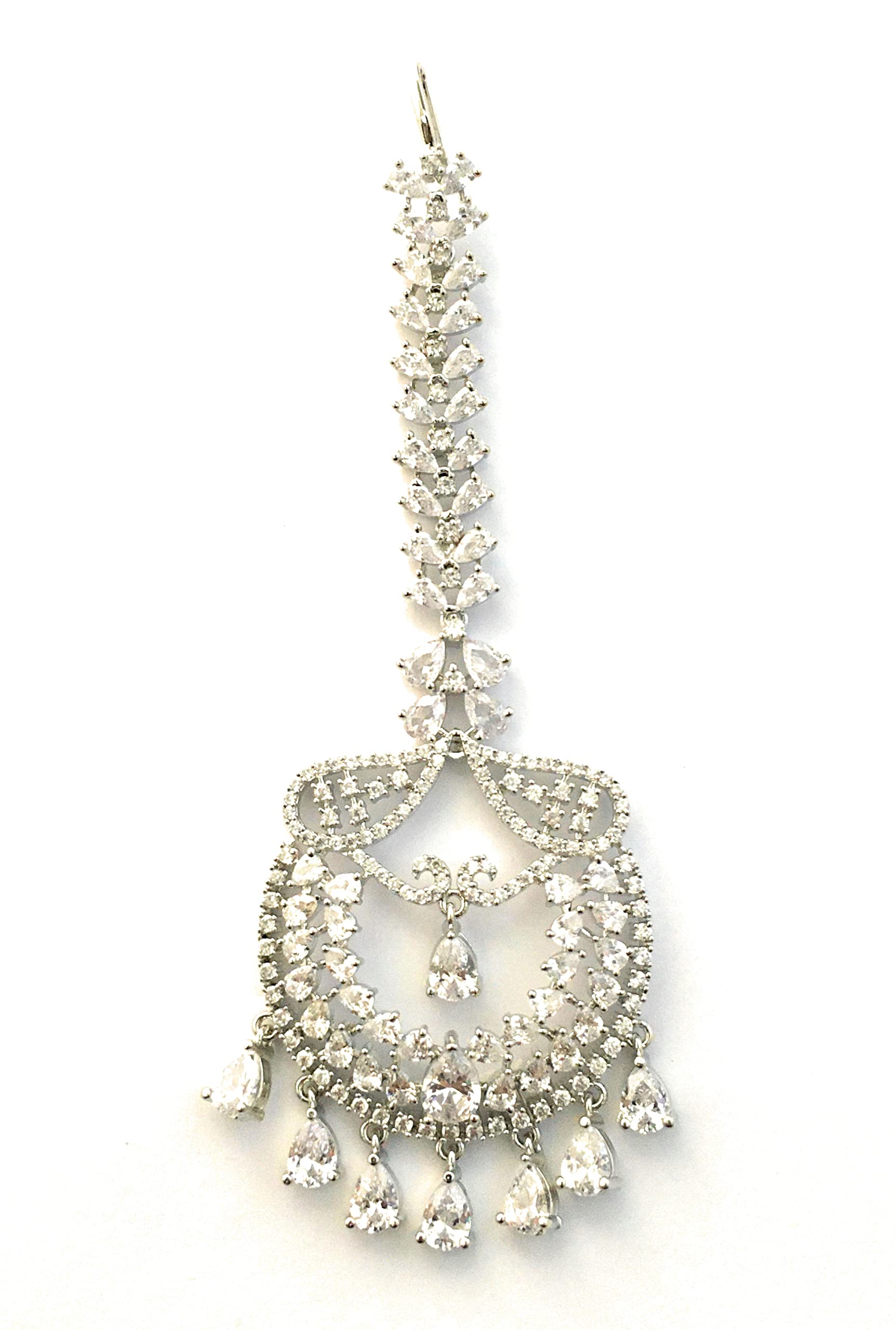 Sasitrends Beautiful AD/American Diamond Studded Rhodium Plated Maan Tikka for Women and Girls | Maang Teeka Maang Tika for Women and Girls Latest (B0BWV7MVFY) Amazon Price History, Amazon Price Tracker