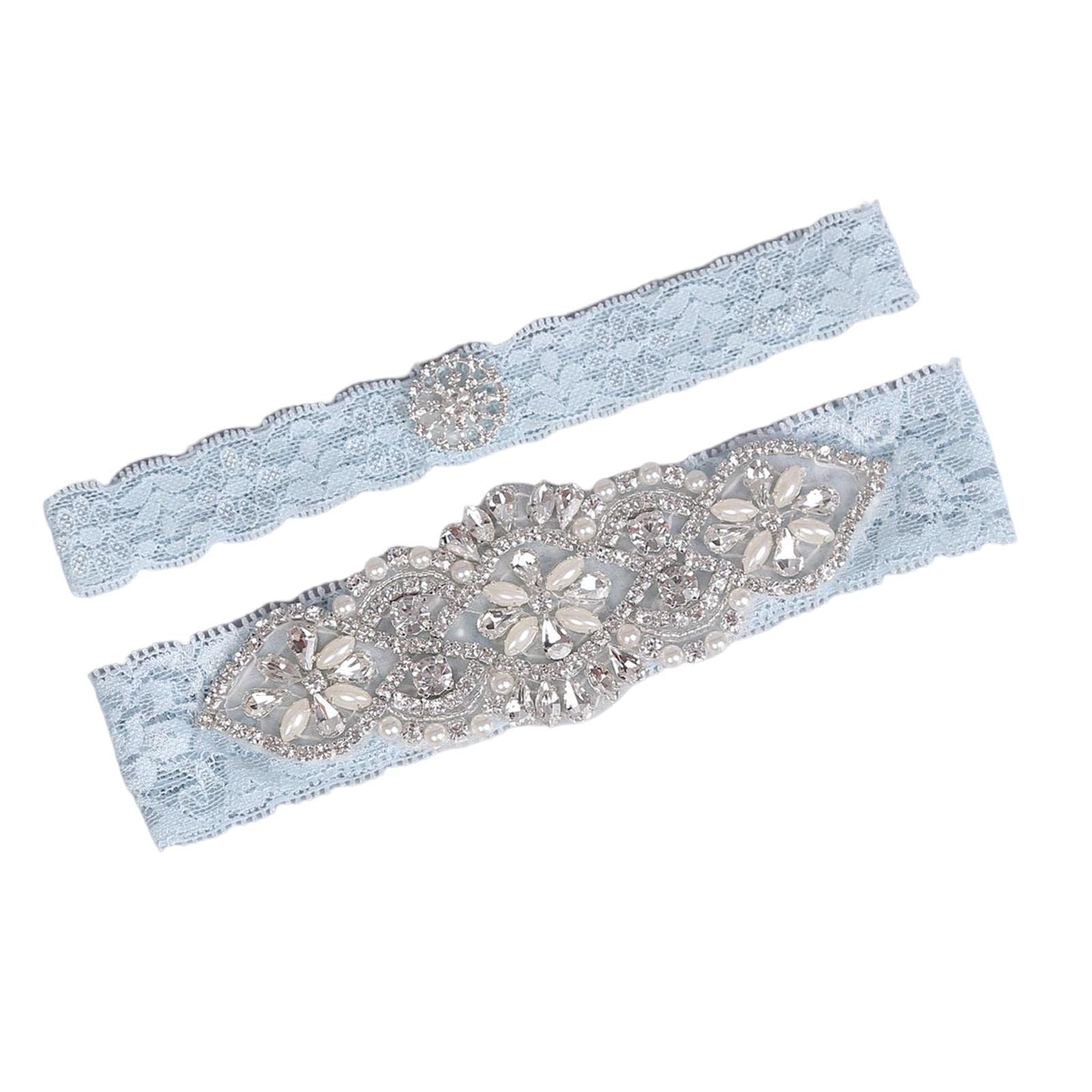 2x Wedding Garters Floral Lace Garter Belt for Women and Girls Holiday Blue|Clothing Shoes & Accessories | Womens Clothing-image-10