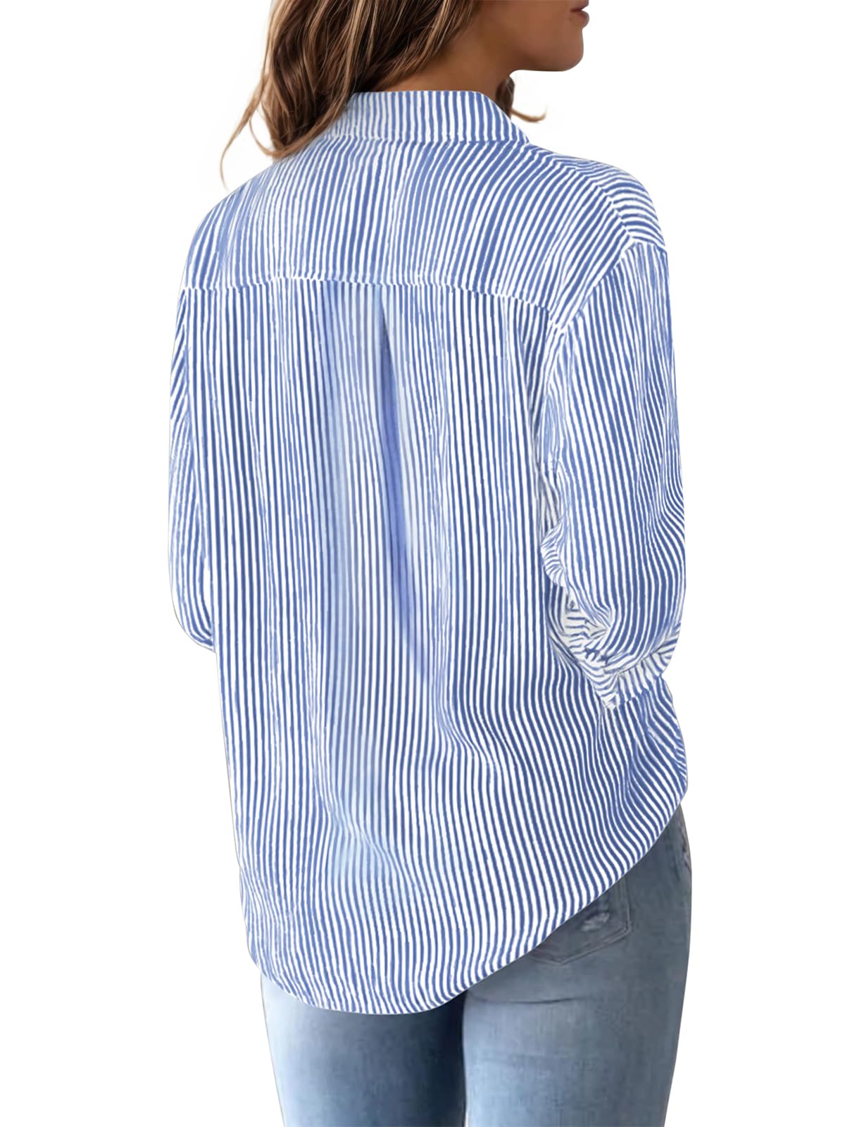 Button Down Shirts for Women Striped Dress Shirts Long Sleeve Collared Cotton Blouses Work Business Casual Tops