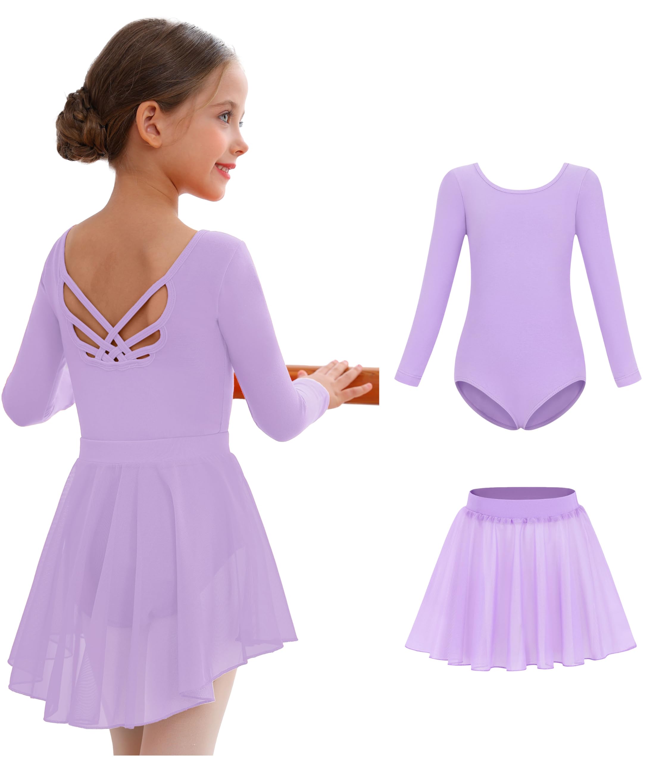 MdnMd Toddler Girls Ballet Leotards with Skirt Classic Short Sleeve Outfit Dress