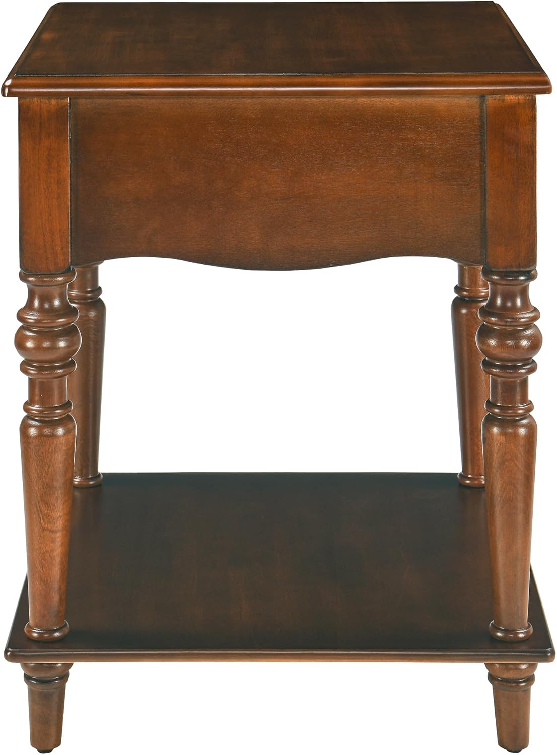 Solid Wood End Table with Drawer and Storage Shelf, Antique Designed Beside Table with Solid Wood Roman Legs, Square Accent Tables with Hand Carved for Living Room, Bedroom Cherry Brown