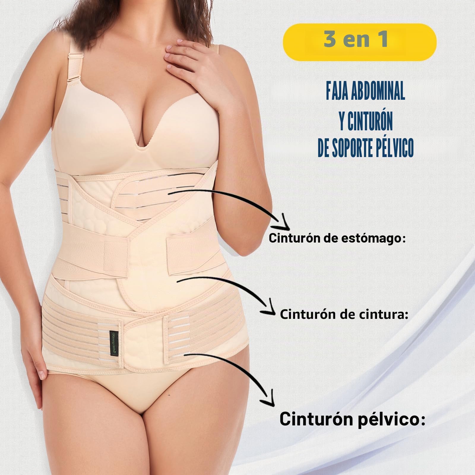Soporte postparto 3 en 1 – Recovery Belly/Cintura/pelvis Cinturón Faja adelgazante, Beige, Talla única… (Plus Size (Pack of 1), Beige)