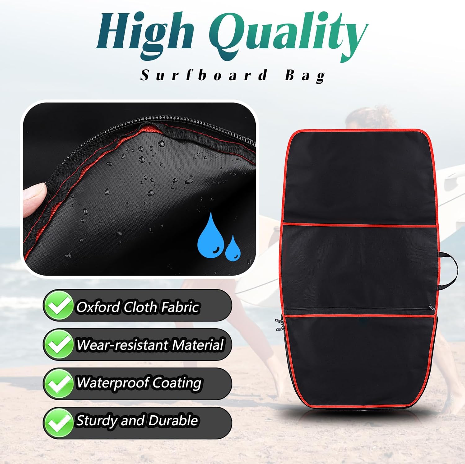 Surfboard Bag, Surfboard Cover Bodyboard Carry Bags, 48 * 26 inch Paddleboard Bag with Handle Carrying Strap, Double Zipper and Storage Pocket for Outdoor Travel