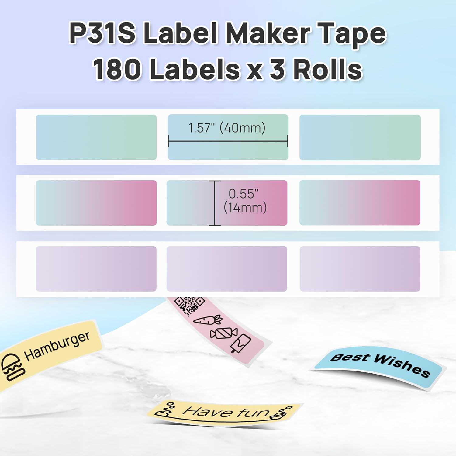 POLONO Genuine P31S Label Maker Tape, Adapted Label Print Paper, Self-Adhesive Label Tape, 14x40mm(0.55"x1.57"), Compatible with P31S Label Maker, 540 Labels/3 Roll, Nebula/Galaxy Series Pattern