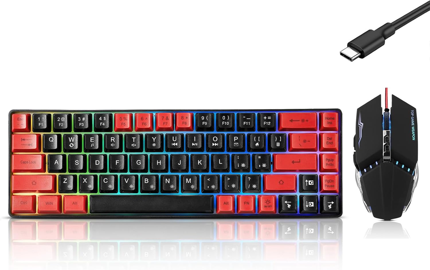 Guiheng Wired 60% Gaming Keyboard and Mouse Combo, Ultra-Compact 61 Keys RGB Backlit Mini Keyboard, Lightweight 3200 DPI Optical, Wired Gaming Set for Windows,PC, MAC PS5 Xbox Gamer(Black and Red)