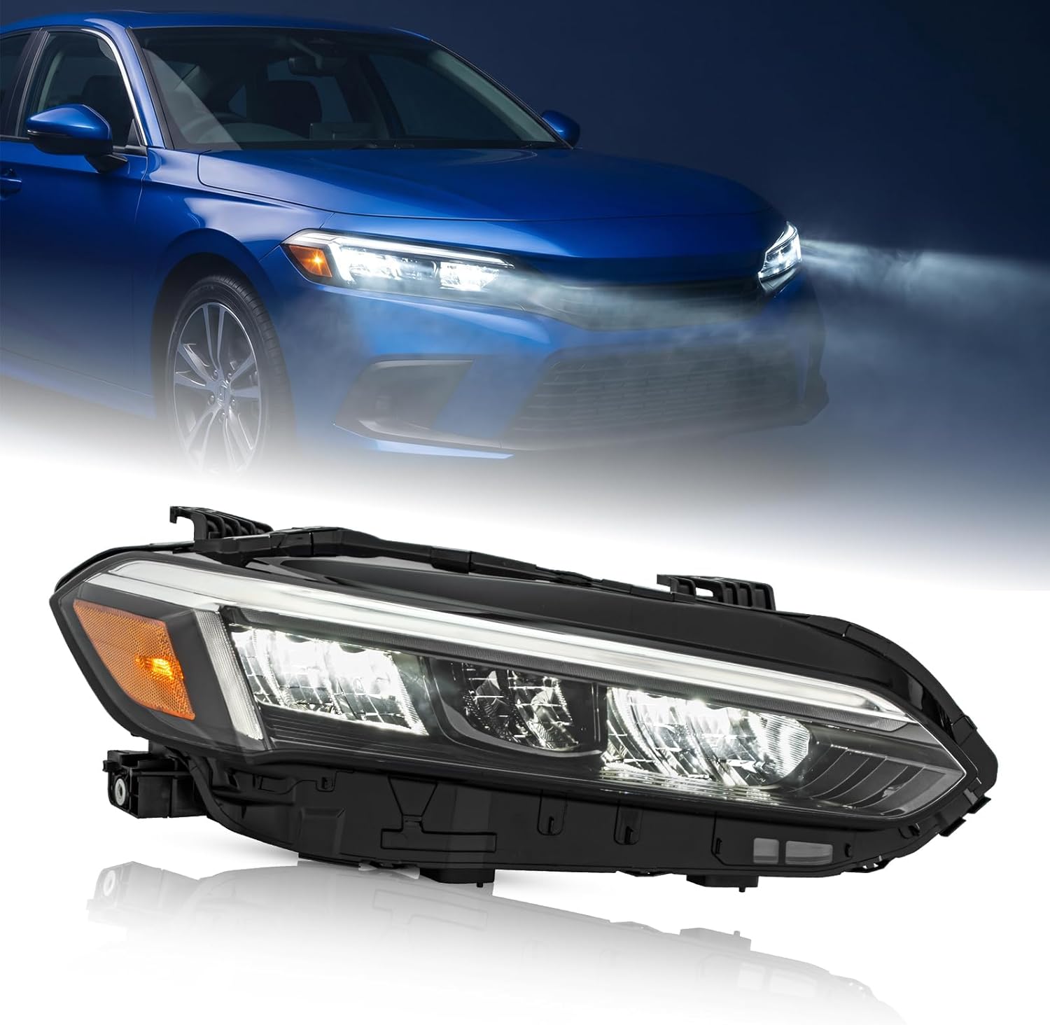 LED Headlights Assembly Fit for 2022 2023 2024 2025 HONDA CIVIC Sedan/Hatchback（Ex, Lx, Si, Sport, Sport Touring, Touring） 11th Gen Civic，Replaces OE#LH 33100-T20-A22 HO250320