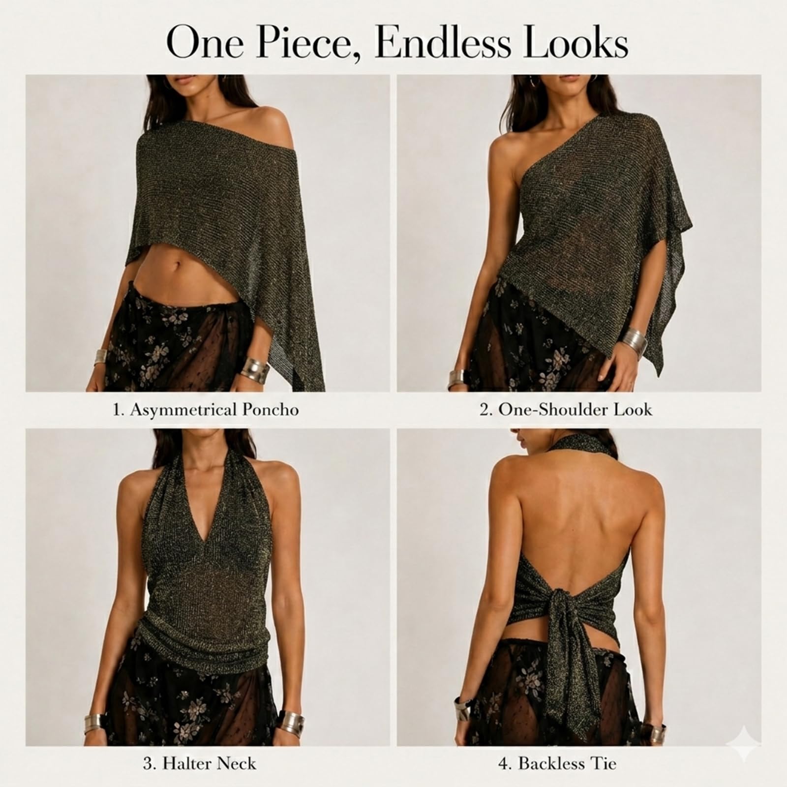 Okdance Durchsichtiger Poncho für Damen, Strandtuch, locker, durchsichtig, asymmetrisch, trendig, leicht, Sommer, One-Shoulder-Stil, Boho, Strand, Urlaub, Cape Top