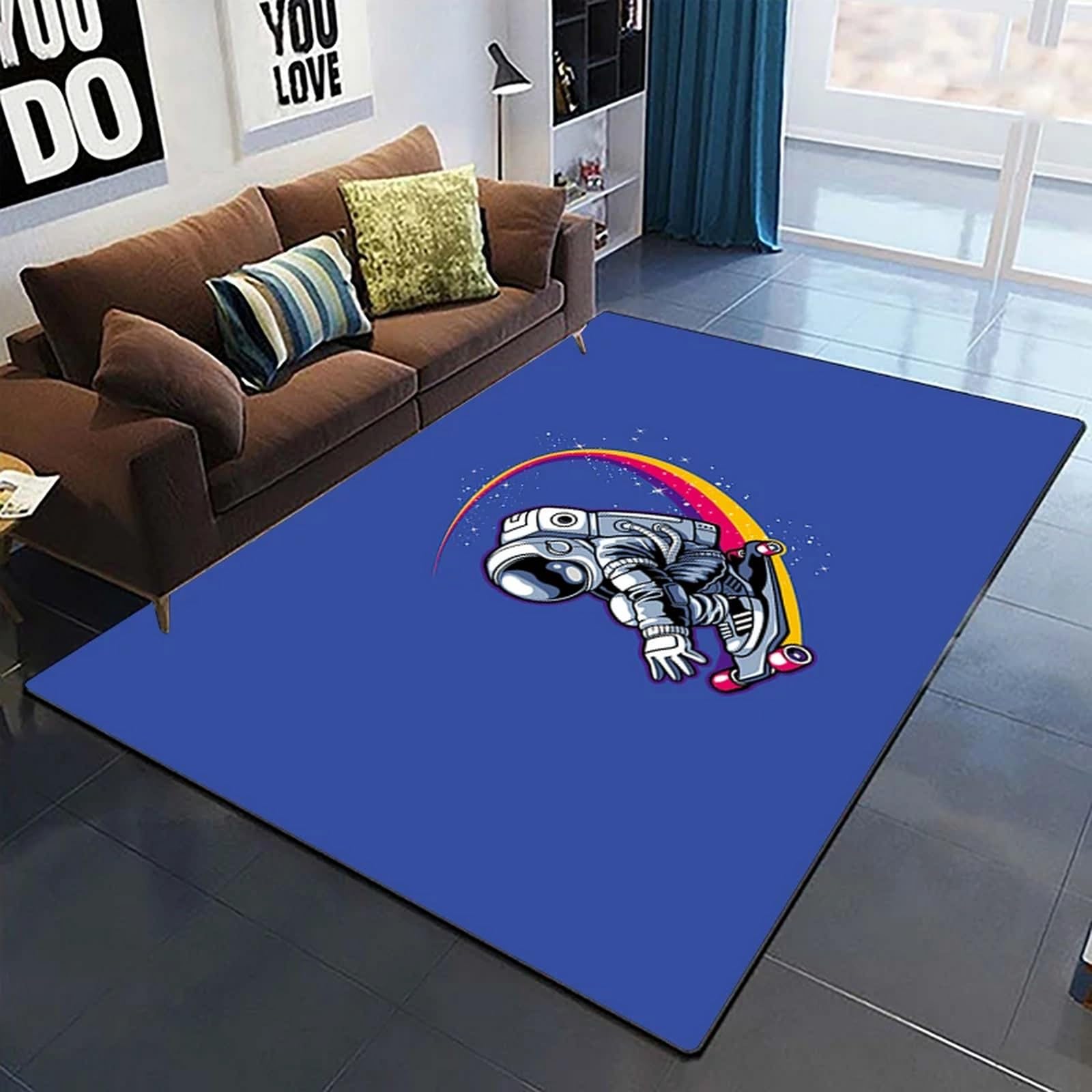 Tapis antidérapant grand format astronaute 3D pour sécuriser le sol du salon
