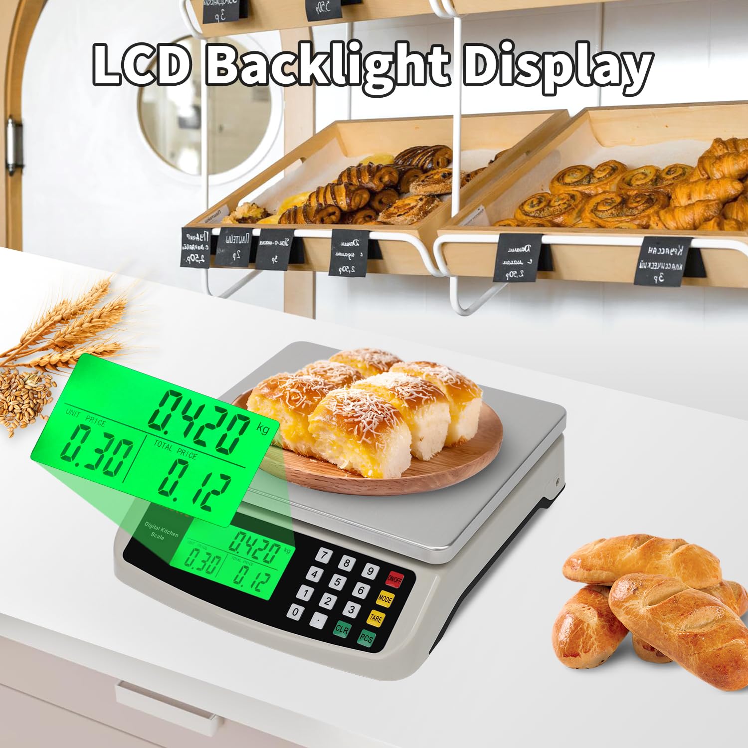 Balance de Cuisine Professionnelle 40kg Grande Balance Alimentaire Electronique Numérique de Précision 1g Acier Inoxydable et Comptage Tare Fonction Balance Aliments pour Charcuterie