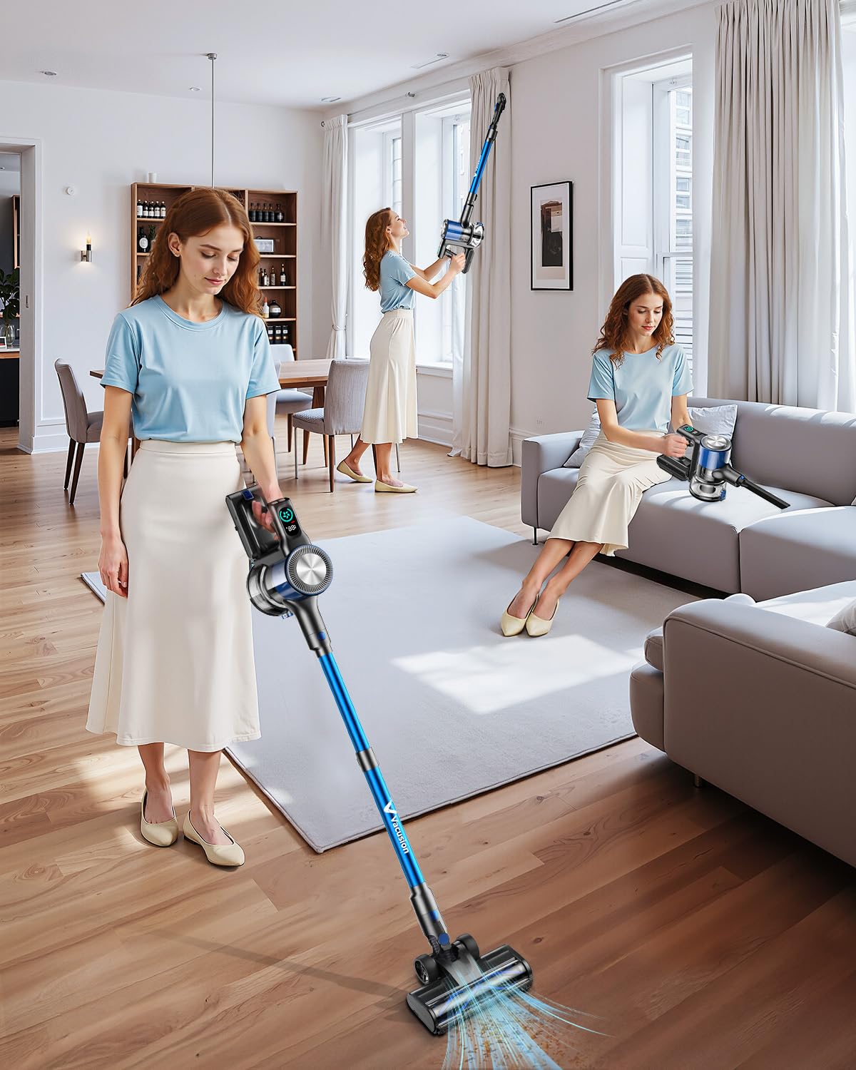 DayPlus Aspirapolvere senza fili 3 IN 1 3800W Hoover Aspirapolvere verticale leggero senza sacco senza sacco 30KPA  6