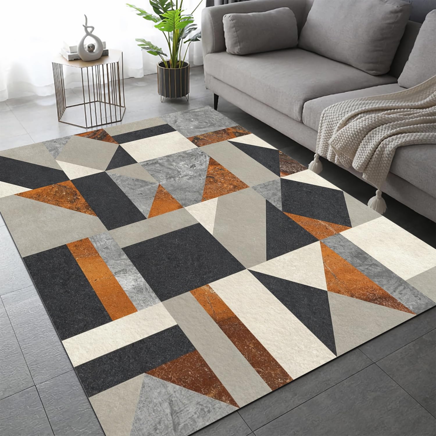 Tapis marbre 80x150cm VULORA géométrie moderne poil court