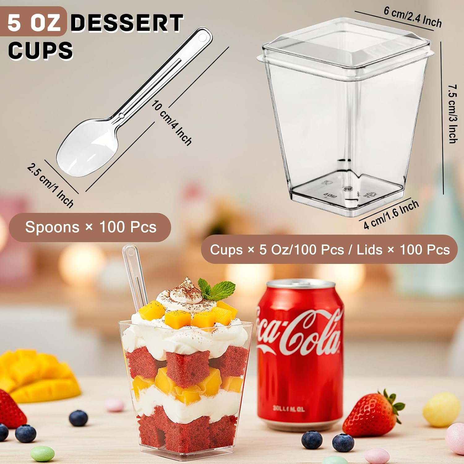 200 Pcs 5 oz Clear Plastic Dessert Cups with Lids & Spoons, Reusable Parfait & Appetizer Cups, Mini Dessert Shooters for Pudding, Yogurt, Jello, Ice Cream, Trifle & Fruit, For Party & Wedding