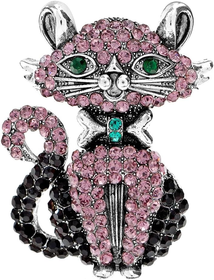 Rhinestone Cat Brooch Pin for Women Girls Men Vintage Crystal Animal Kitten Brooches Classic for Wedding Party Dance Banquet Lapel Pins Dainty Christmas Anniversary Jewelry Unisex Gift Clothes Accessories Christmas